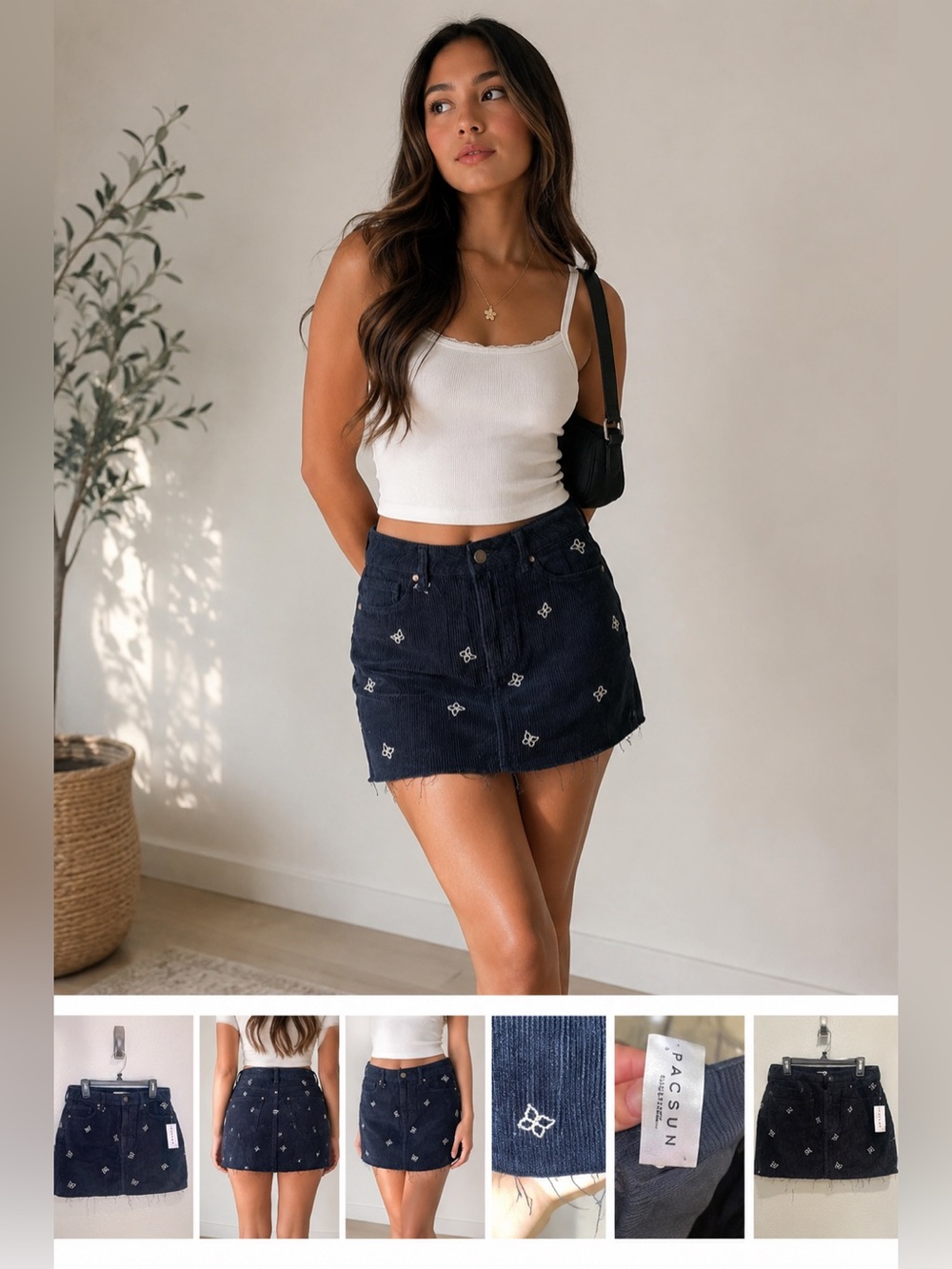 NWT Corduroy cute Y2K mini skirt Navy Blue With Butterfly’s Size 25
